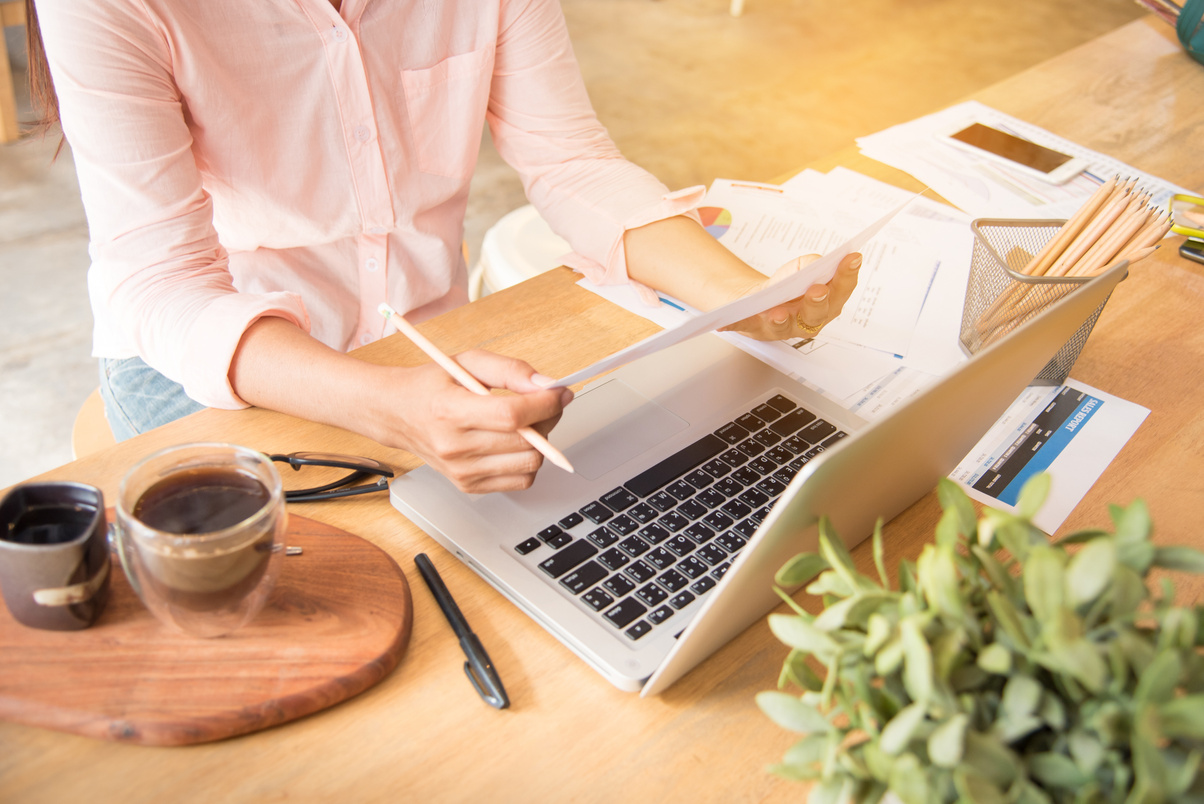 Business woman working at her desk.